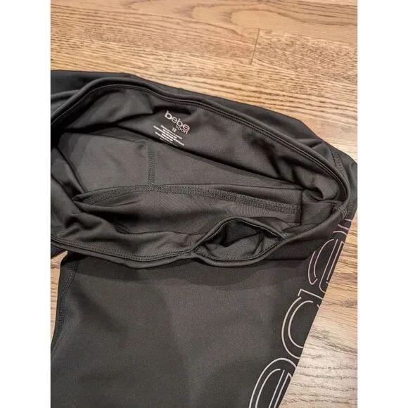 BEBE Sport Logo Rainbow Lites Black Capris Sz 1X Women's Work out High Waist - Picture 6 of 9